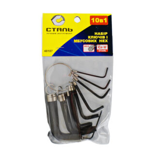 Набір ключів імбусових НЕХ 1,5-10мм, 10шт нікелеві, на кільці 48107_
