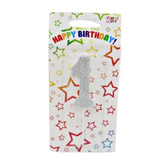 Свічка д/торта цифра Срібна з блиском 1