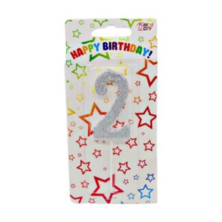 Свічка д/торта цифра Срібна з блиском 2