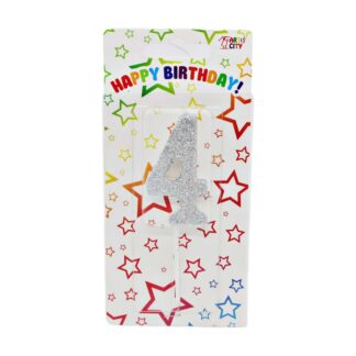 Свічка д/торта цифра Срібна з блиском 4_