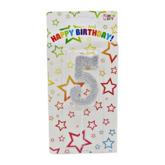 Свічка д/торта цифра Срібна з блиском 5_