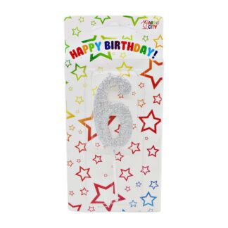 Свічка д/торта цифра Срібна з блиском 6_