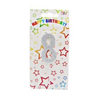 Свічка д/торта цифра Срібна з блиском 8_