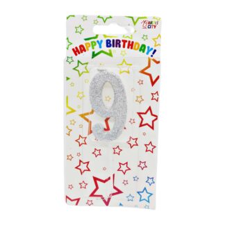 Свічка д/торта цифра Срібна з блиском 9_