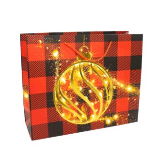 Пакет под. Новорічний 26*32*11 QZ951B Червоний клітинка Малюнок