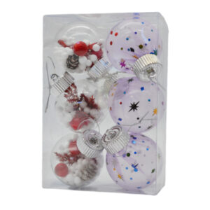 Новорічна іграшка Прозора Кулька з декором 6шт Мікс