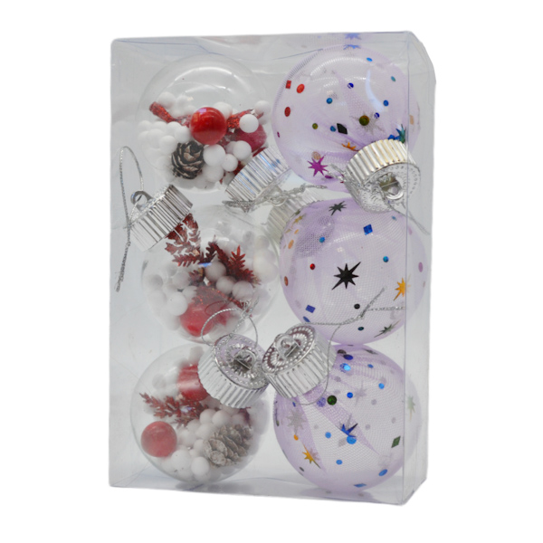 Новорічна іграшка Прозора Кулька з декором 6шт Мікс