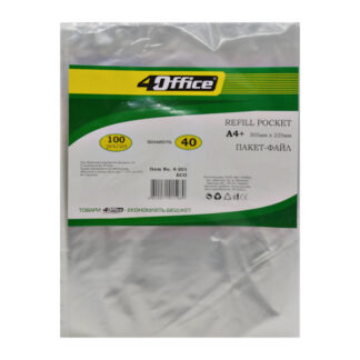 Файл, A4+, PP, 40мкн. прозор. набір 100шт., ECO, 4-201, 4OFFICE