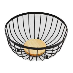Фруктовниця металева каркасна 25см 1шт Чорна дерев'яна вставка арт.A16-019_