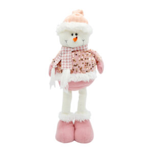 Новорічний Сніговик/Дід мороз.Висувні довгі ноги. Рожевий колір 50см
