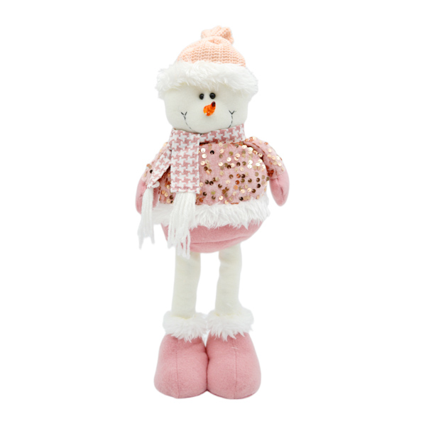 Новорічний Сніговик/Дід мороз.Висувні довгі ноги. Рожевий колір 50см