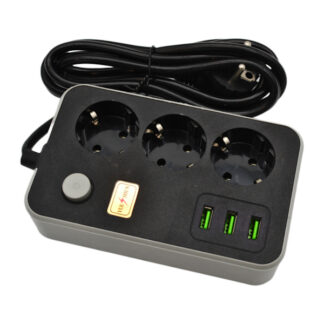 Подовжувач фільтр (3 євро-розетки+3usb) 2м п/ет