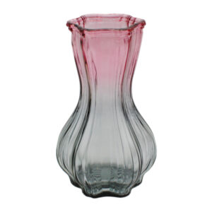 Ваза д/квітів Скляна 15см Ребриста Кольорова Глянцева