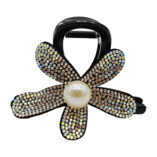 Краб д/волосся 1шт 8см чорний Квітка з перлиною і стразами *10_