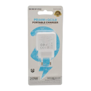 Мережевий Зарядний Пристрій Borofone BAS44A 1USB-C/1USB PD/QC 20W (Бiлий)