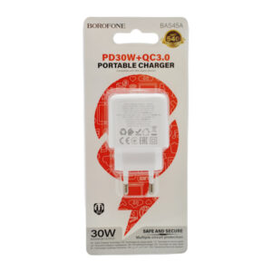 Мережевий Зарядний Пристрій Borofone BAS45A 1USB-C/1USB PD/QC 30W (Бiлий)