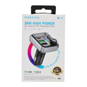 FM-трансмітер Borofone BC50 PD20W+QC3.018W BT 5.4 Total 38W (Чорний)