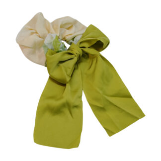 Резинка д/волосся 1шт Об'ємна Шовк Кремова Кольорова вставка Бант арт.67#-D18 *20