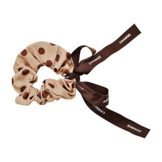 Резинка д/волосся 1шт Текстильна Мокко в горох Бант 