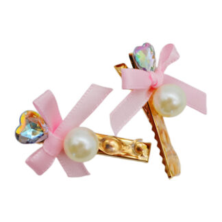 Заколка-прищіпка д/волосся 1шт Перлини з бантиком