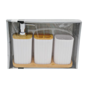 Набір д/ванної Стакан+Дозатор 3шт Пластик/Дерево підставка Мікс_