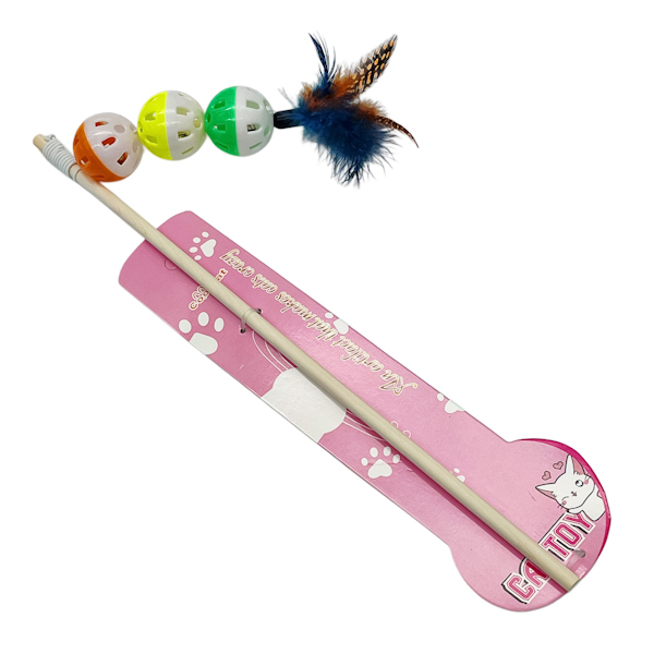 Іграшка д/котів CoolCat 1шт Вудка з м'ячиками і пір'ям арт.K692 (15036-23) *12