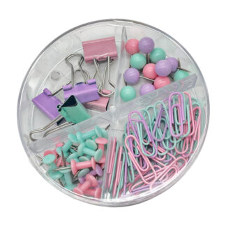 Набір канцелярський (скріпки+біндери+кнопки) на 4 комірки арт.1221-A04