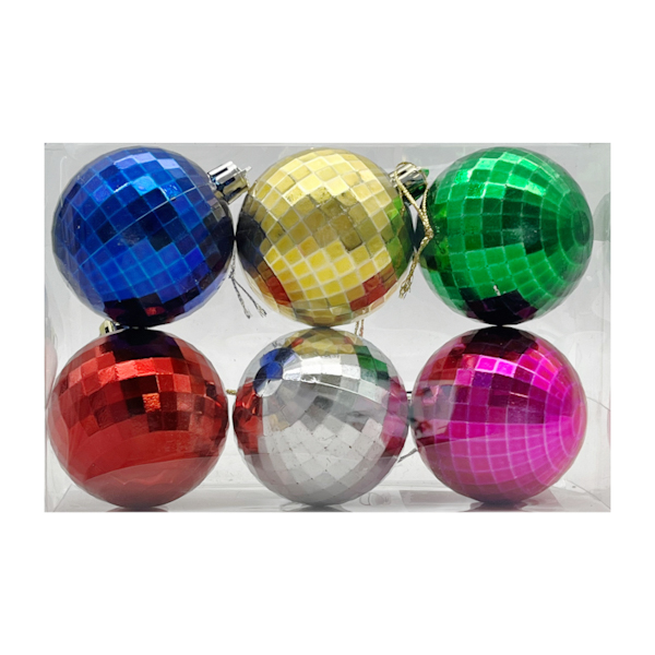 Новорічна Іграшка Куля 6см 6шт в стилі диско кольорові арт.95-23