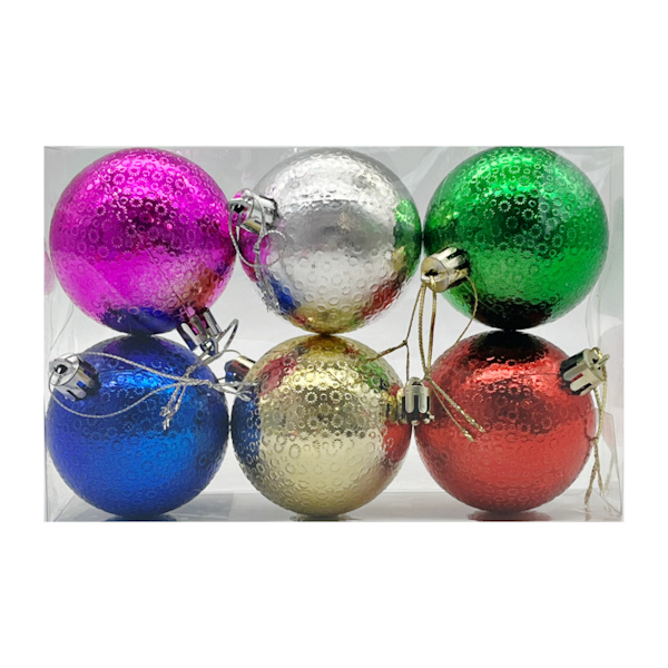 Новорічна Іграшка Куля 6см 6шт візерунок кольорові арт.95-22