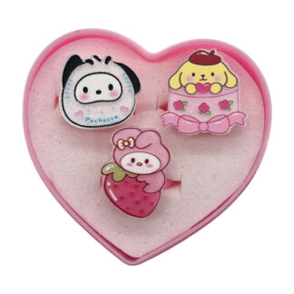 Каблучка дитяча 3шт пластикова Герої Мультиків у футлярі *24