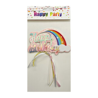 Топер д/торта Happy Party 1шт Happy Birthday з веселкою арт.YW-41 *12