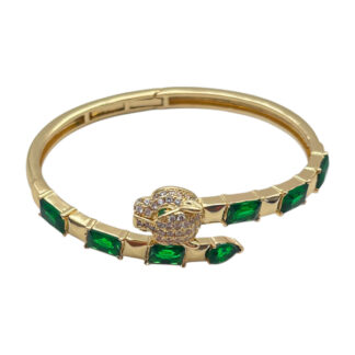 Браслет роз'ємний Золотистий/Сріблястий зелене каміння арт.1194-8
