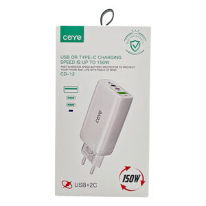Зарядний блок COYE 150W на 2 Type-C арт.CD-12 входи з USB  (13-023)