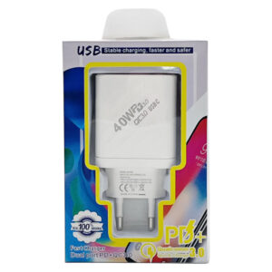 Зарядний блок Fast Charger PD+ на 2 Type-C KE-2 входи з USB арт.13-02
