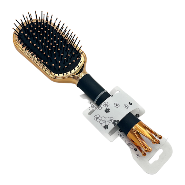 Розчіска д/вол Масажка Прямокутна Золотиста чорна ручка з короною