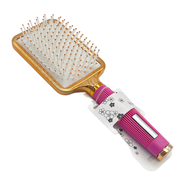Розчіска д/вол Масажка Прямокутна широка Золотиста рожева ручка