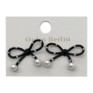 Сережка QulinBeilin Бант чорний з перлинами арт.85365