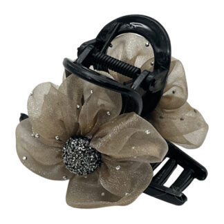 Краб д/вол пластик 1шт 8см Квітка Органза/стрази арт.64-F009 *12