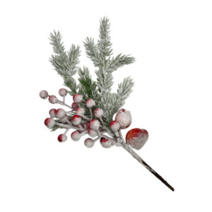 Новорічна Гілка ялинки 1шт 36см з ягодами в снігу арт.xy-1223