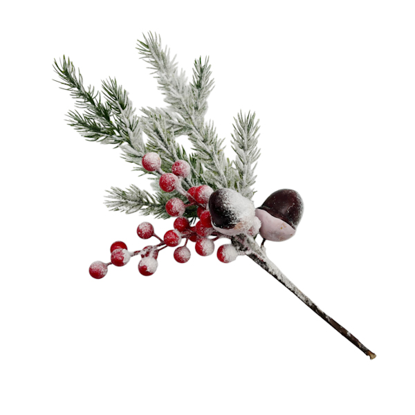 Новорічна Гілка ялинки 1шт 36см з ягодами в снігу арт.xy-124