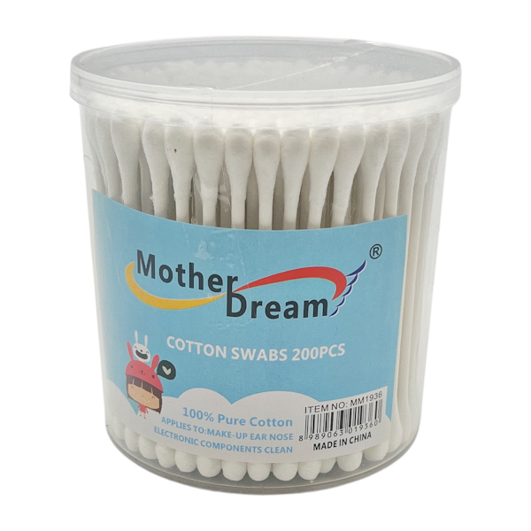 Ватні палички  Mother Dream 200шт кругла упаковка арт.ММ1936 (38-04) *6