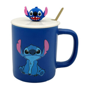 Чашка керамічна з кришкою і ложкою Малюнок Стіч синя арт.AP10396/AP8303