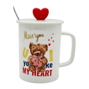 Чашка керамічна з кришкою і ложкою Малюнок Ведмедик арт.AP9617