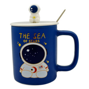 Чашка керамічна з кришкою і ложкою Малюнок Космонавт синя арт.AP8300