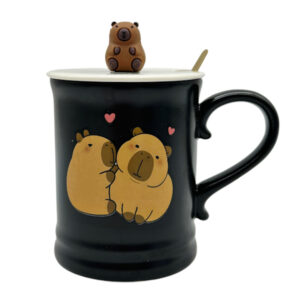 Чашка керамічна з кришкою і ложкою Малюнок Капібара арт.AP10322