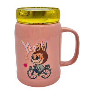 Чашка керамічна з кришкою Малюнок Лабубу з дзеркалом арт.AP12419