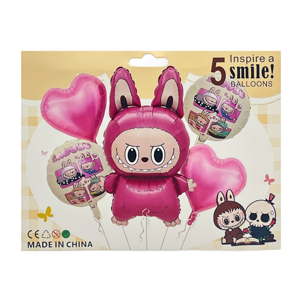 Кулька повітряна Набір 5шт Лабубу фольга Мікс арт.1502-LB01/2/3/4 *10