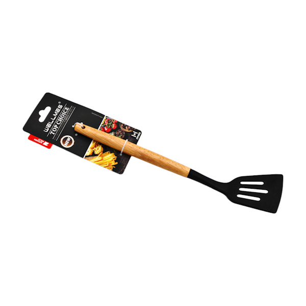 Лопатка кухонна WELLMES силіконова з прорізами 1шт дере'яна ручка