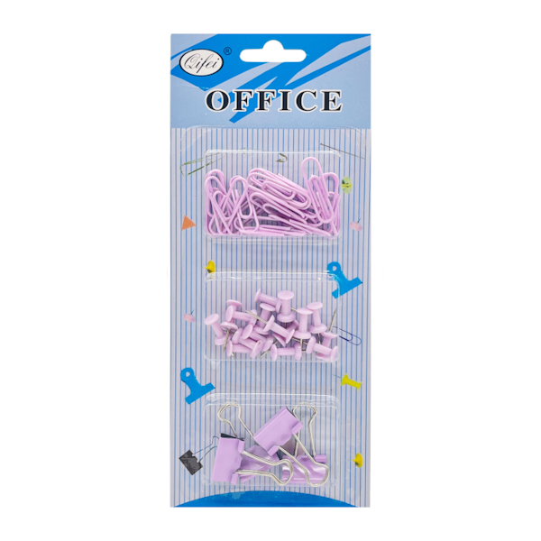 Набір канцелярський Qifei скріпки+біндери+кнопки на планшетці арт.1221-A01 *12