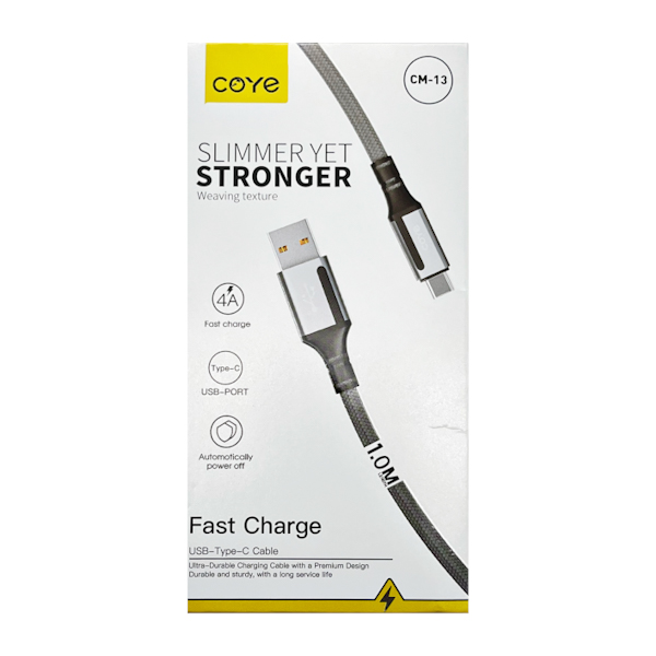 Кабель COYE 1м 4А плетений USB-Type-C арт.CM-13